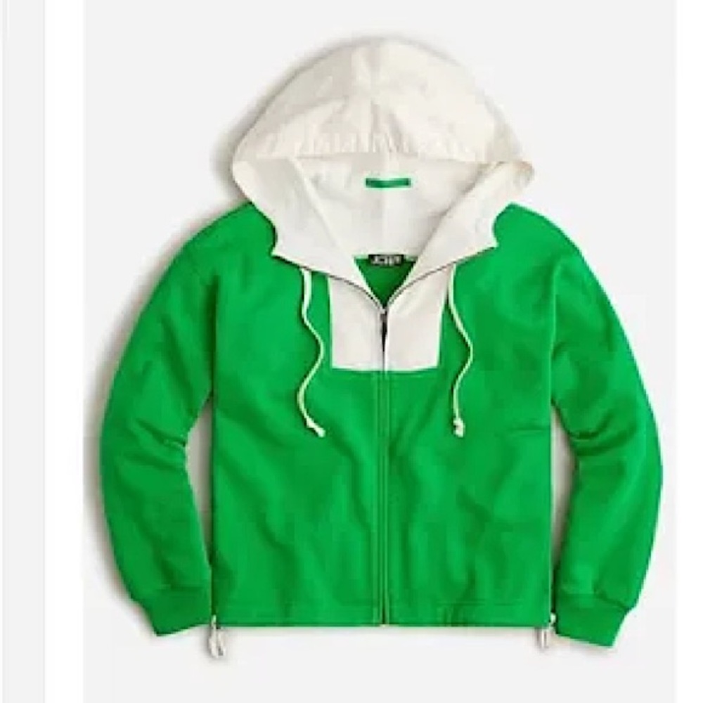 NWT! J. Crew Green and White Terry Hooded Sweatshirt - XS